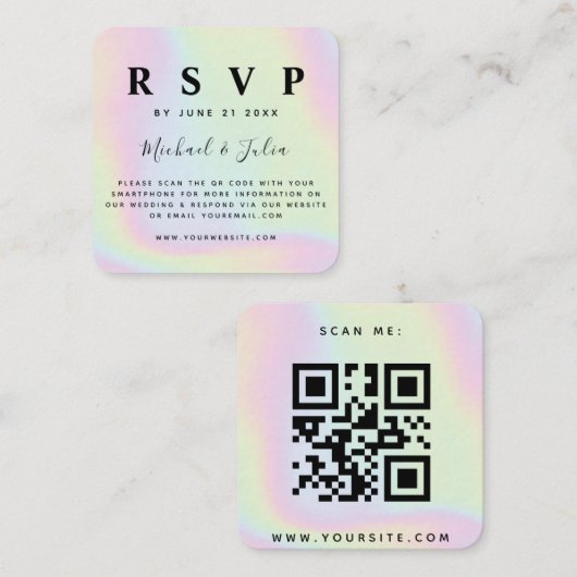 Holographic Unicorn Pastel QR Code Weddenschap RSV Informatiekaartje (Voorkant / Achterkant)