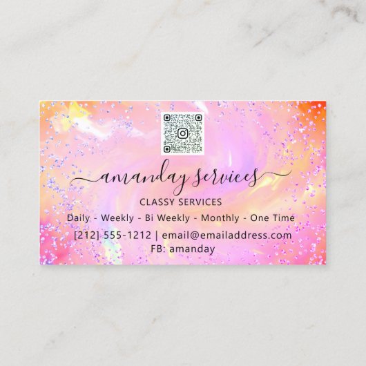 Holographic Unicorn QR Home Maid Cleaning Visitekaartje (Achterkant)