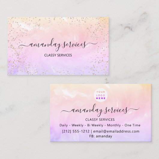 Holographic Unicorn Rainbow Confetti Boutique Bus Visitekaartje (Voorkant / Achterkant)