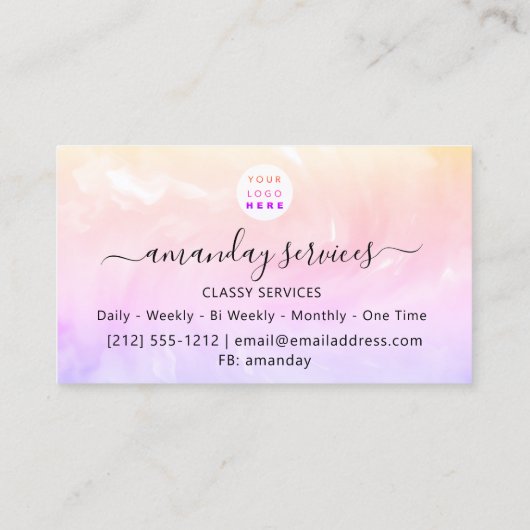 Holographic Unicorn Rainbow Confetti Boutique Bus Visitekaartje (Achterkant)