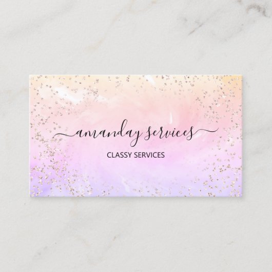 Holographic Unicorn Rainbow Confetti Boutique Bus Visitekaartje (Voorkant)