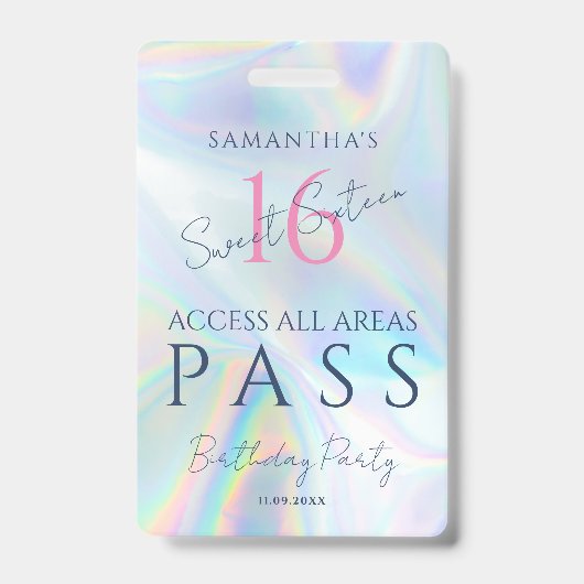 Holographic VIP Access 16th Birthday Invitation Badge (Voorzijde)