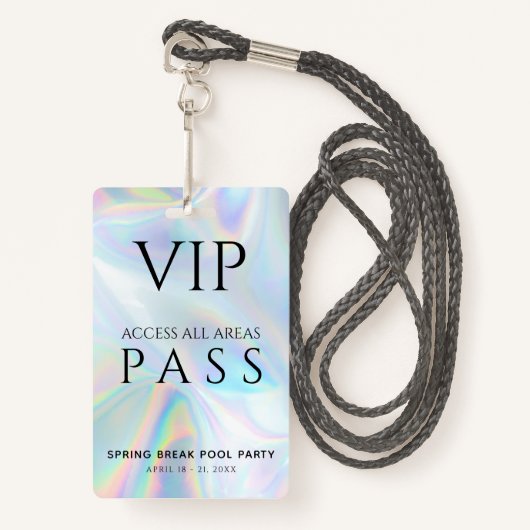Holographic VIP All Access Pass Spring Break Party Badge (Voorkant met draagriem)