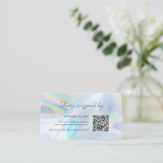 Holographic Wedding QR Code RSVP Enclosure Kaart Visitekaartje (Staand voorkant)