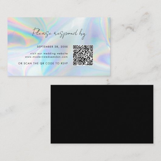 Holographic Wedding QR Code RSVP Enclosure Kaart Visitekaartje (Voorkant / Achterkant)