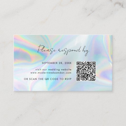 Holographic Wedding QR Code RSVP Enclosure Kaart Visitekaartje (Voorkant)