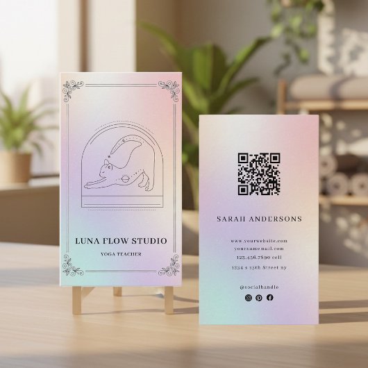 Holographic Yoga Instructor Card with QR Code Visitekaartje