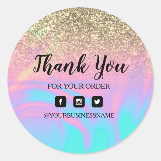 Holography Unicorn Glitter Marble Ronde Sticker (Voorkant)