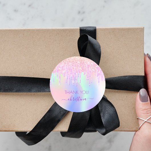 Holograpic unicorn glitter bedankt baby shower ronde sticker