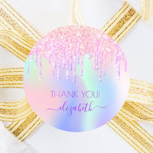 Holograpic unicorn glitter bedankt vrijgezellenfee ronde sticker