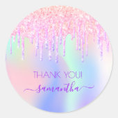 Holograpic unicorn glitter drip bedankt voor je ve ronde sticker (Voorkant)