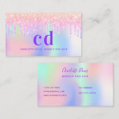 Holograpische eenhoorn glitter monogram make-up ha visitekaartje (Voorkant / Achterkant)