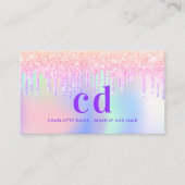 Holograpische eenhoorn glitter monogram make-up ha visitekaartje (Voorkant)