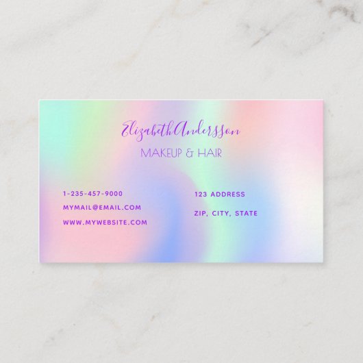 Holograpische eenhoorn roze glam make-up haarsterr visitekaartje (Achterkant)