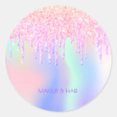 Holograpische eenhoornglitter drip glazuur make-up ronde sticker (Voorkant)