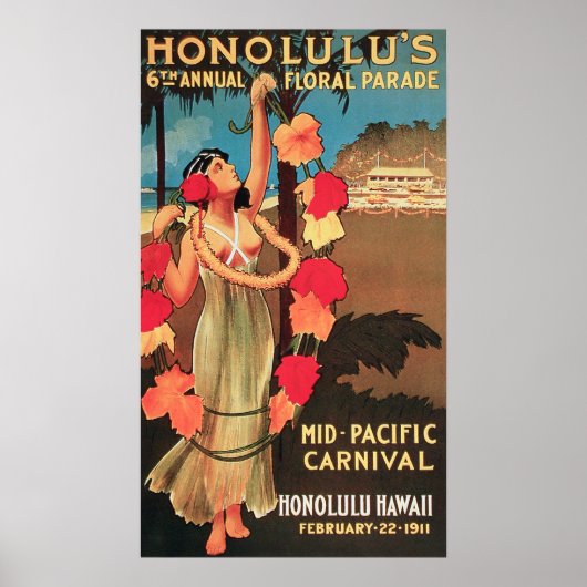 Hololulu, Hawaii 6th Annual Floral Parade 1911 Poster (Voorkant)