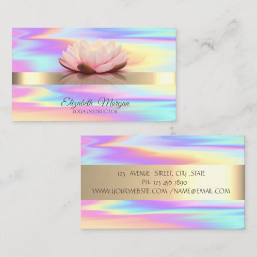 Holorapic Gold Stripe Lotus Flower Yoga Instructor Visitekaartje (Voorkant / Achterkant)