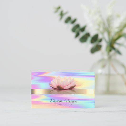 Holorapic Gold Stripe Lotus Flower Yoga Instructor Visitekaartje (Staand voorkant)