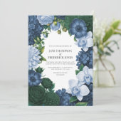 Holstein Blue, Silver Slate & Smoky Pine Wedding Kaart (Staand voorkant)