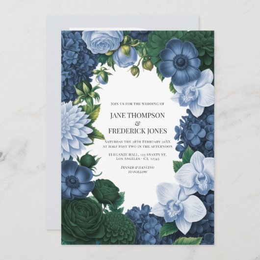 Holstein Blue, Silver Slate & Smoky Pine Wedding Kaart (Voorkant / Achterkant)