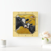 Holstein Cow en Calf Boerderij Yellow Vierkante Klok (Huis)