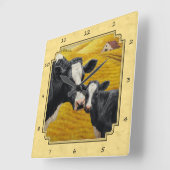 Holstein Cow en Calf Boerderij Yellow Vierkante Klok (Hoek)