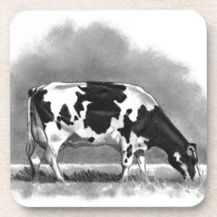 Holstein Cow Grazing: Realism Pencil Drawing Bier Onderzetter