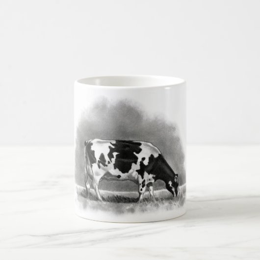 Holstein Cow Grazing: Realism Pencil Drawing Koffiemok (Center)