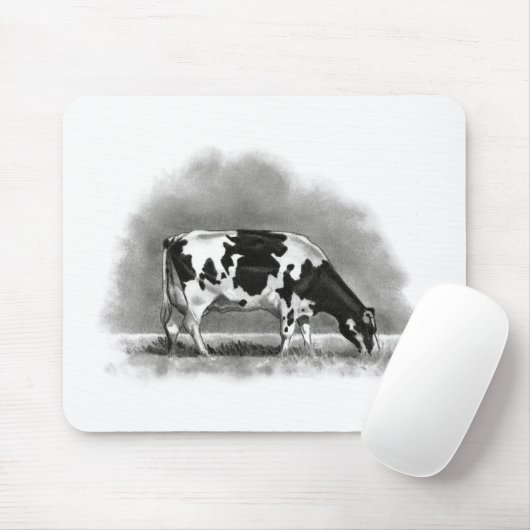 Holstein Cow Grazing: Realism Pencil Drawing Muismat (Met muis)