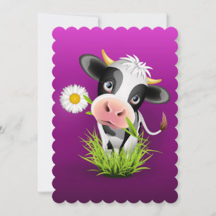 Holstein cow in grass over purple feestdagenkaart