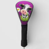Holstein cow in grass over purple golfheadcover (Voorkant)