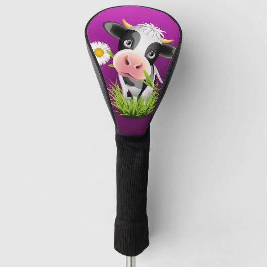 Holstein cow in grass over purple golfheadcover (Voorkant)