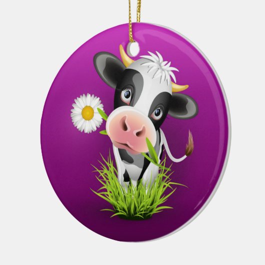 Holstein cow in grass over purple keramisch ornament (Links)