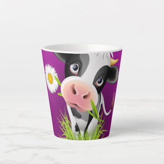 Holstein cow in grass over purple latte mok (Voorkant)