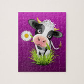 Holstein cow in grass over purple legpuzzel (Verticaal)