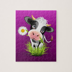 Holstein cow in grass over purple legpuzzel