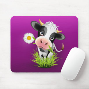 Holstein cow in grass over purple muismat