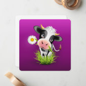 Holstein cow in grass over purple notitiekaartje (Voorkant / Achterkant in situ)