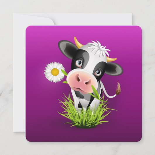 Holstein cow in grass over purple notitiekaartje (Voorkant)