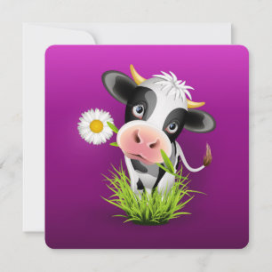 Holstein cow in grass over purple notitiekaartje