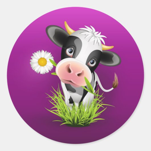 Holstein cow in grass over purple ronde sticker (Voorkant)