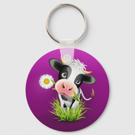 Holstein cow in grass over purple sleutelhanger (Voorkant)