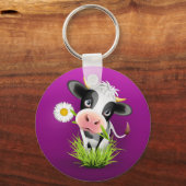 Holstein cow in grass over purple sleutelhanger (Voorkant)