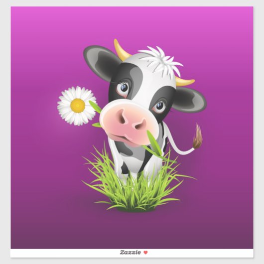 Holstein cow in grass over purple sticker (Vel)
