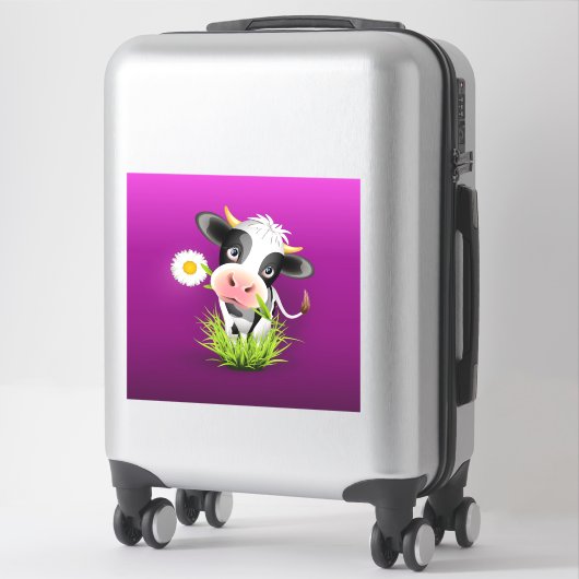 Holstein cow in grass over purple sticker (Koffer)