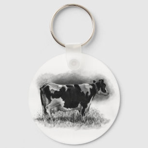 Holstein Cow: Oorspronkelijke potloodtekening: Mel Sleutelhanger