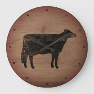 Holstein Cow Silhouette Faux Weathered Wood Rustig Grote Klok