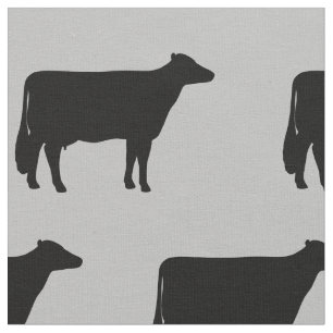 Holstein Cow Silhouettes Pattern Black and Grey Stof