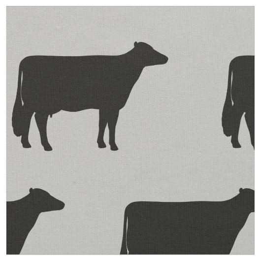 Holstein Cow Silhouettes Pattern Black and Grey Stof (Close Up)
