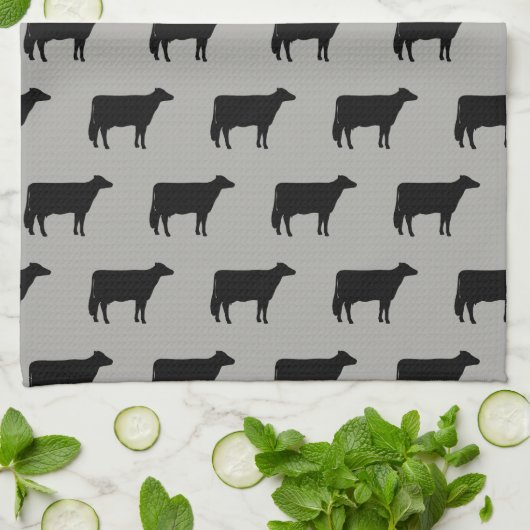 Holstein Cow Silhouettes Pattern Black and Grey Theedoek (Gevouwen)